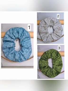ONE Scrunchie Hair Tie Colorful Cotton White Blue Green